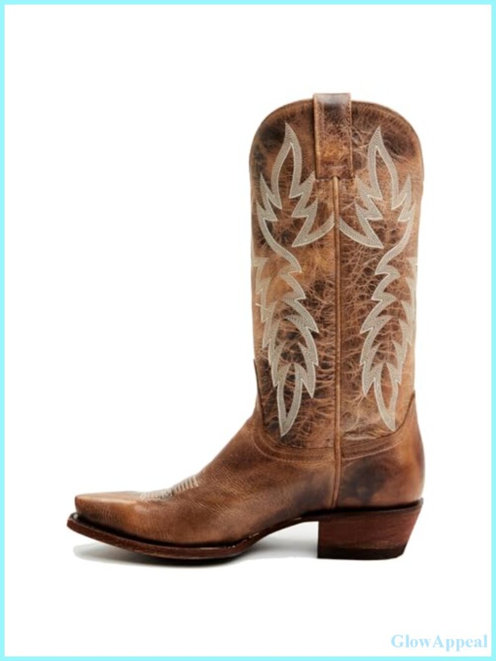 Faux Leather Cowboy Boots Embroidered Chunky Heel Mid Calf Pull On - Picture 4 of 6